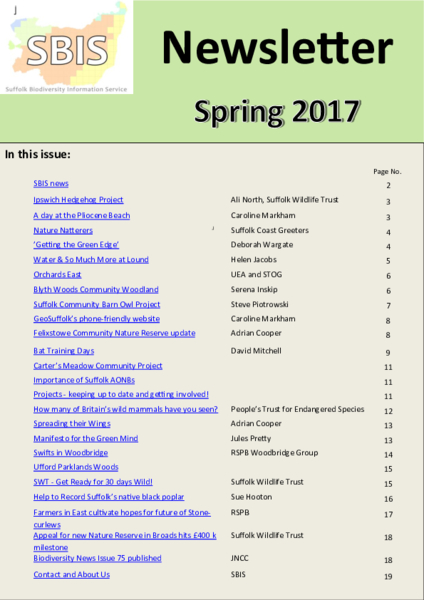 SBIS PDF Newsletters | Suffolk Biodiversity Information Service